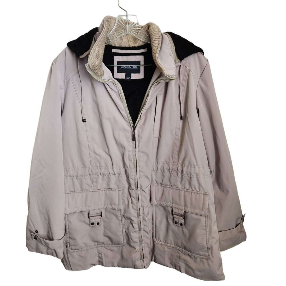 London Fog Men's L utility chore coat Removable Hood Cinched Waist